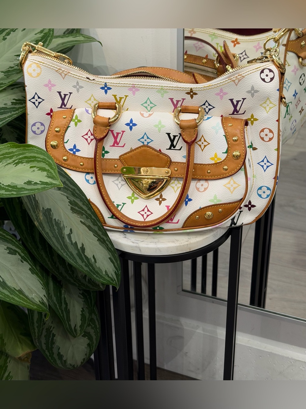 Takashi Murakami LV Monogram Multicolore Rita in Blanc/White